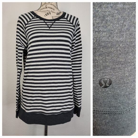 Lululemon Reversible Open Your Heart Striped Long Sleeve Top Sz Small White Gray - Picture 1 of 13